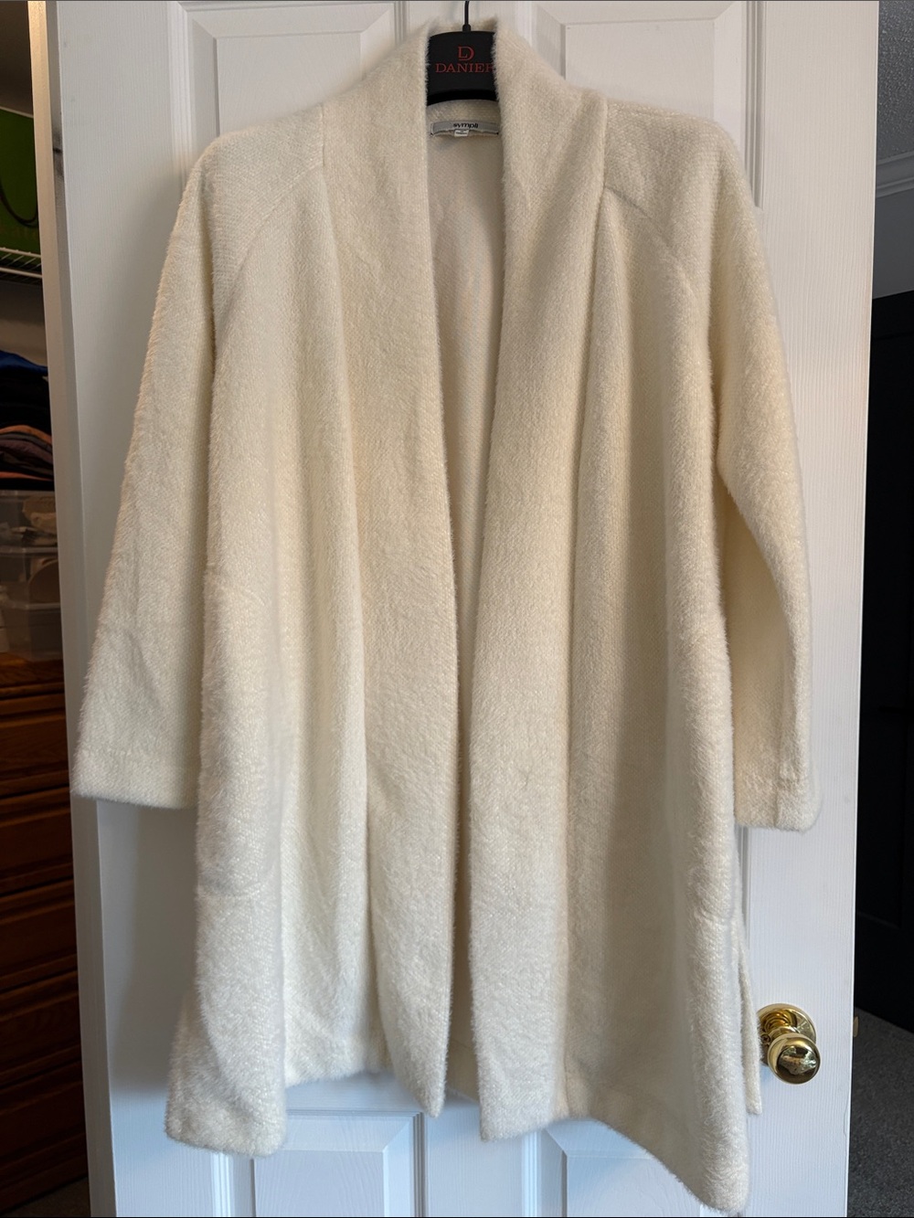 SYMPLI Cream Plush Open-Front Cardigan Jacket - Picture 2 of 11
